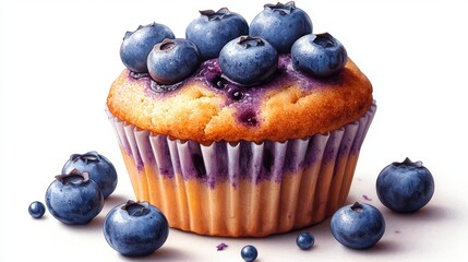 blueberry muffin isolated on transparent background catoon style
