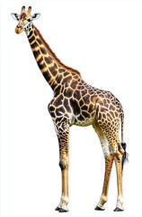 Fototapeta premium A Majestic Giraffe Standing Gracefully Against a White Background with Elegant Patterns and Serenity 