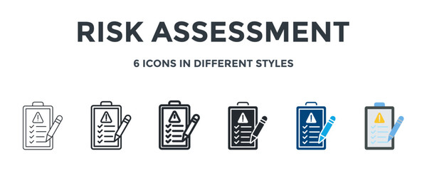 Risk Assessment Icon In Different Style Vector Illustration. Designed In Thin Line, Regular Line, Bold Line, Glyph, Color Fill, And Flat Style Can Be Used For Web