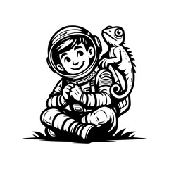 Obraz premium astronaut logo design with iguana animal