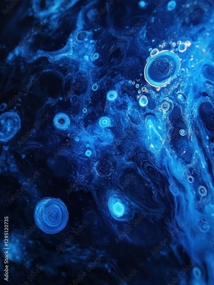 Aufkleber Glowing gas bubbles create mesmerizing patterns in deep underwater environment at twilight. Generative AI