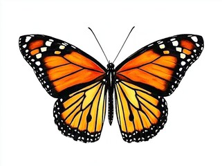 A Stunning Monarch Butterfly Spreading Its Wings Against a White Background with Vibrant Orange and Black Patterns
