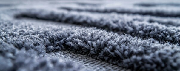 Abstract Close Up of a Soft Gray Fluffy Rug Texture with Embossed Pattern in Textile Material