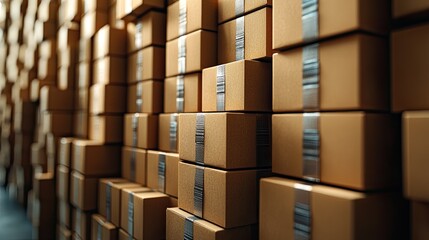 Stacked cardboard boxes in a warehouse showcasing organized storage and logistics efficiency