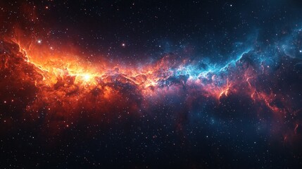 Naklejka premium Cosmic Nebula Collision fiery, blue gas clouds clash in space