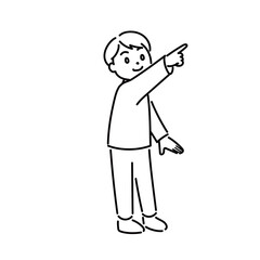 何かを発見した男の子のイラスト04　モノクロ
