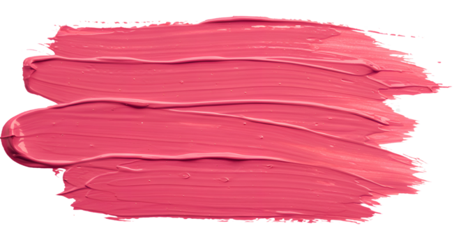 Abstract pink acrylic oil paint brush stroke with varying opacity, expressive bristle marks, and a sense of movement, on transparent background