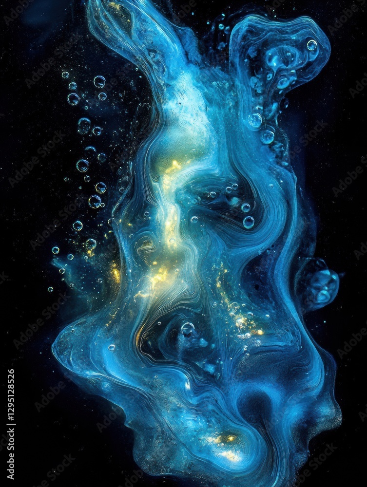 Aufkleber Glowing gas bubbles creating mesmerizing patterns in clear underwater environment. Generative AI