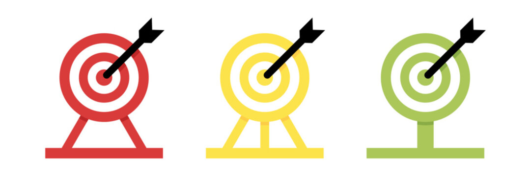 Target icon set, archery target symbols. Modern design in red, yellow and green colors. Suitable for your design project