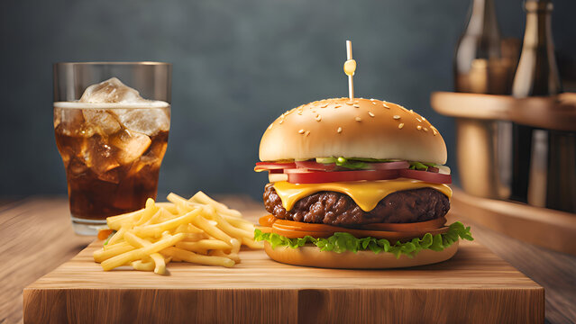 Ai generated cheese burger with fries and coke