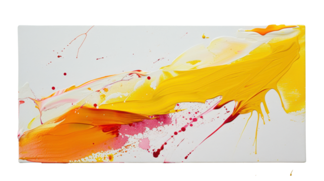Abstract painting with yellow, orange and red splashes on white canvas with transparent background - Powered by Adobe