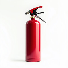 Obraz premium Red fire extinguisher standing on white background ready for use