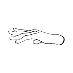A hand in a side view, positioned horizontally reaching for something. sketch Line illustration