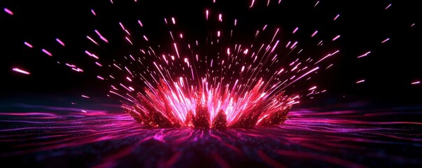 Radiant Burst of Pink Energy Emanating from a Ground Spark Fountain with Abstract Background