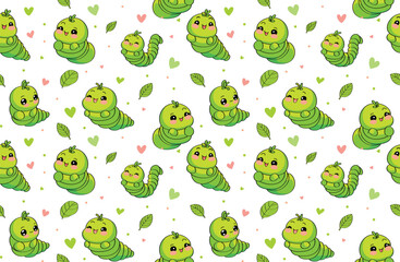 Green worm. seamless pattern for decorating all fashion designs, fabrics, wallpapers and prints. on a white background