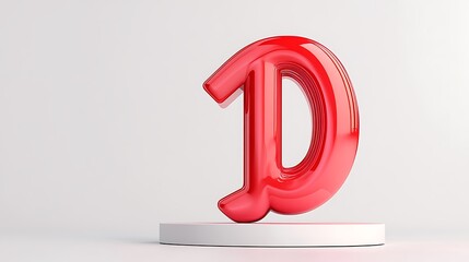 Fototapeta premium Red Glossy 3D Render of the Letter D on a White Platform AI Generated