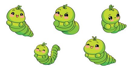 Obraz premium Cartoon illustration Green worm, Vector illustration