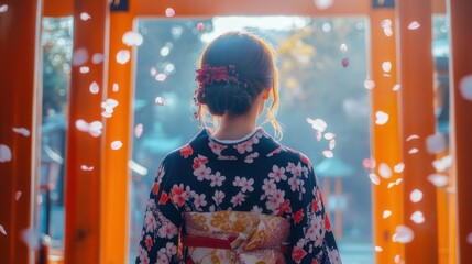 A romantic scene of a Japanese couple wearing yukata, watching fireworks at a summer festival
