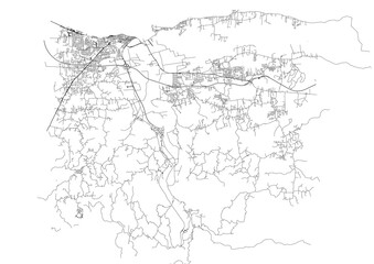 Fototapeta premium vector map of highways in the arecibo town of puerto rico with pink and black colors