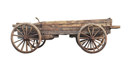 Fototapeta premium Traditional bullock cart isolated on transparent background, showcasing rustic wooden design and cultural heritage for vintage transportation concepts in digital artwork and creative design projects.