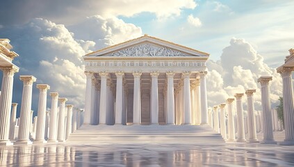 Obraz premium Ancient Greek Temple with Marble Columns under Dramatic Sky