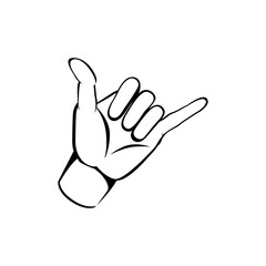 Hand gesture call me isolated on white background. Hand drawn sketch style Line vector illustration