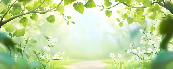 Fototapeta premium An idyllic illustration depicts a vibrant springtime forest scene