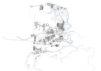 vector map of buildings, highway and waterway in barceloneta town puerto rico with black and white color
