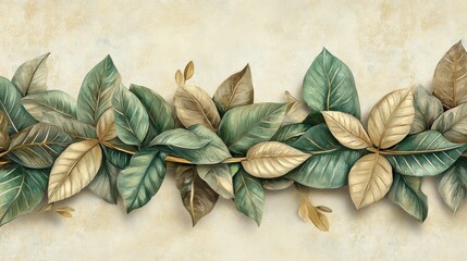 Ornate leaves garland on beige stone