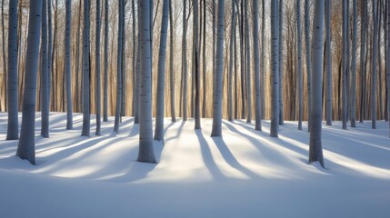 Winter forest shadows on snow