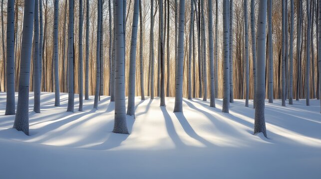 Winter forest shadows on snow - Powered by Adobe