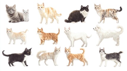 Fototapeta premium Variety of Cat Breeds, Studio Shot