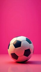 Vibrant pink backdrop, multicolored soccer ball , play, bold