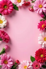 Obraz premium Vibrant pink backdrop, assorted blooms, diverse textures , summer, close-up, tulip