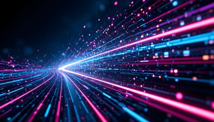Fototapeta premium Futuristic Digital Data Stream with Glowing Neon Light Trails