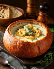 Cream soup served in a bun