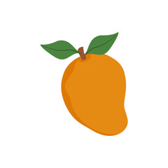 Mango fruit with leaf vector illustration logo icon clipart, isolated on white background