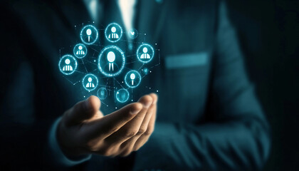 Businessman in a suit holding a virtual reality device with a focused expression ready for an immersive experience