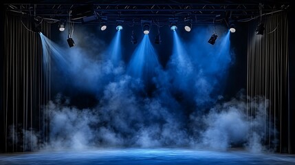 Blue Stage Lighting and Smoke: A Dramatic Theatrical Setting AI Generated