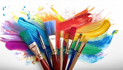 Paintbrushes with colorful paint strokes art supplies 