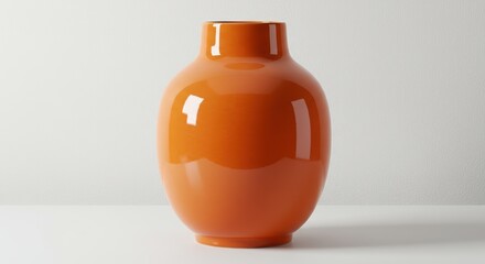 Elegant Orange Ceramic Vase with Glossy Finish on Minimalistic Background - Perfect for Home Decor and Interior Design Inspiration
