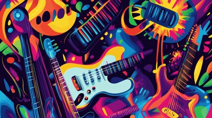 Obraz premium Vibrant Colorful Abstract Music Instruments and Elements Artwork