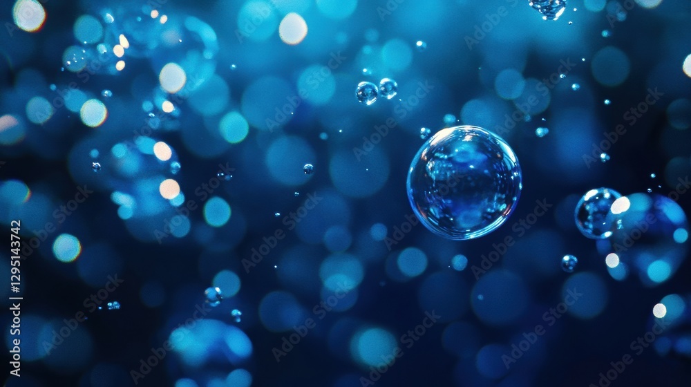 Aufkleber Glowing gas bubbles create a mesmerizing underwater display in a deep blue environment. Generative AI