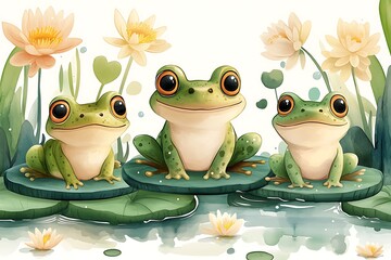 Adorable Orange Frog Relaxing on a Lily Pad in a Serene Pond