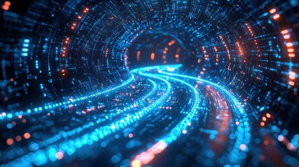 Fototapeta premium Digital tunnel swirling blue and orange light