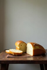 Artisan Loaf Slices A Rustic Still Life of Golden-Brown Bread on a Dark Wooden Table