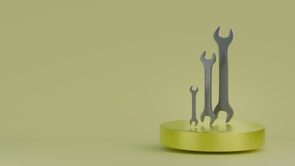 wrench family concept,  on yellow background. 3D render illustration.