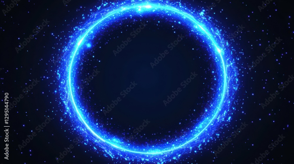 Wall mural bright blue circular light effect with sparkling particles in dark space