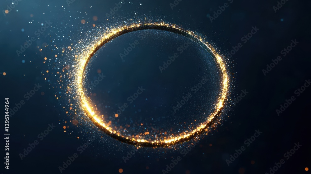 Poster sparkling circular frame with glowing particles on dark background