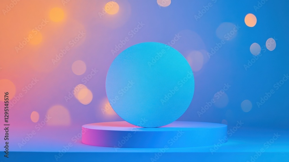 Poster soft colorful sphere on minimalist platform with bokeh background